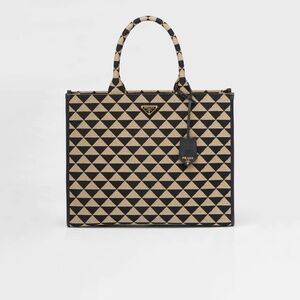 Large Prada Symbole embroidered fabric handbag